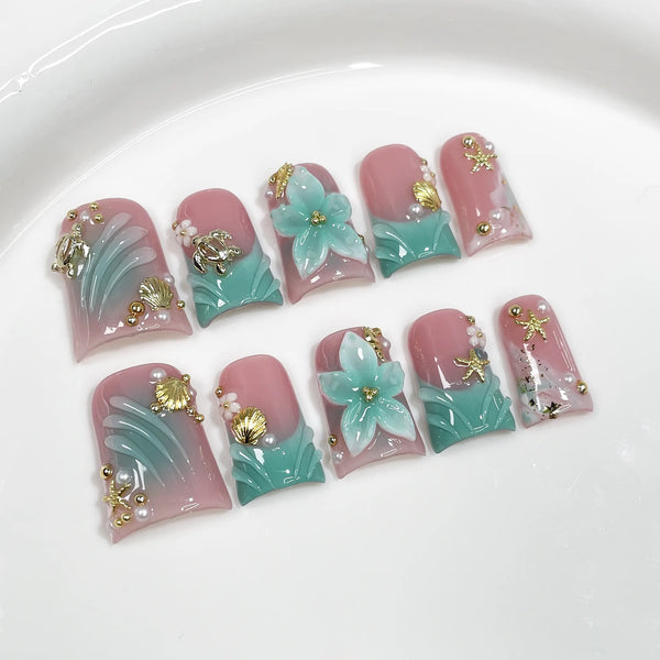 Elegant French Floral Nails